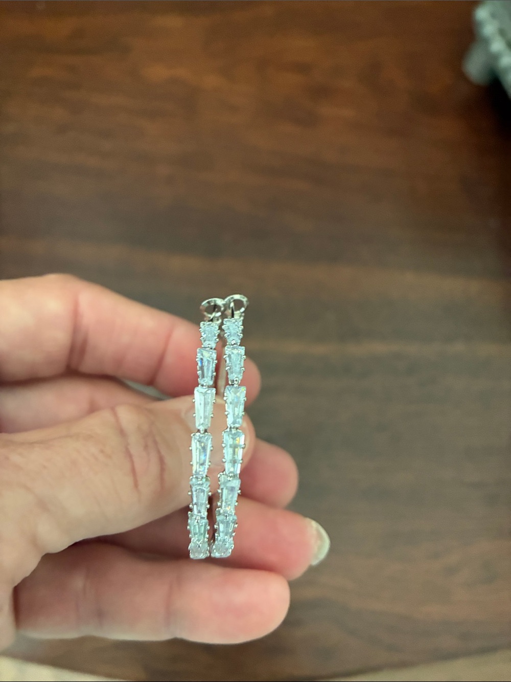 Park Lane Silver Hoop Earrings with Clear Baguette Stones - Picture 1 of 4